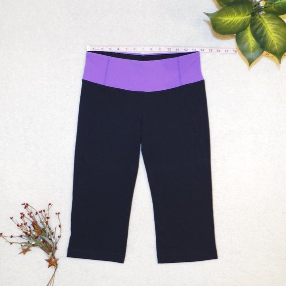 🍋 LULULEMON Capris (Black w/ Purple Waistband) - Picture 1 of 9